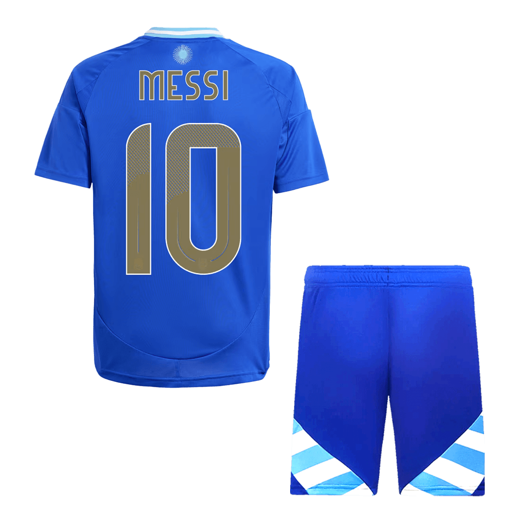 Dziecięcy zestaw wyjazdowy MESSI #10 Argentyna (koszulka + spodenki) 2024