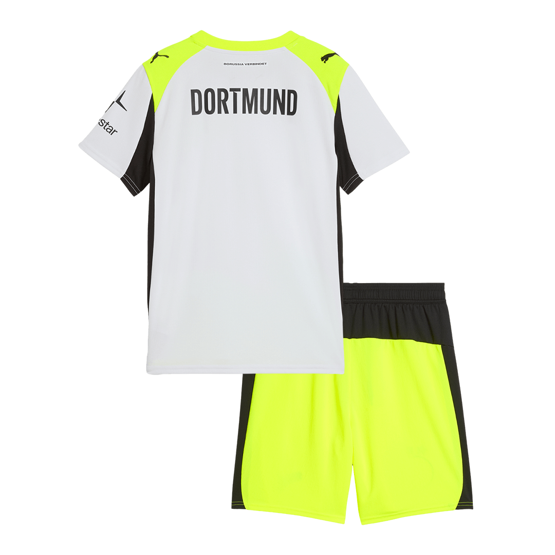 Dziecięcy wyjazdowy zestaw piłkarski Borussia Dortmund (koszulka + spodenki) 2025/26