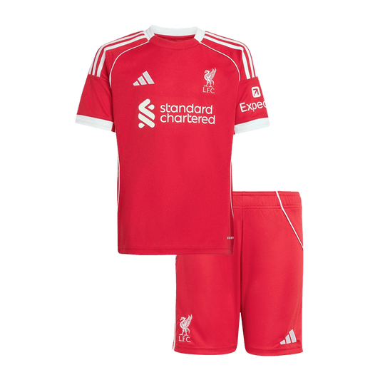 Dziecięcy zestaw piłkarski Liverpool Home (koszulka + spodenki) 25/26 czerwony
