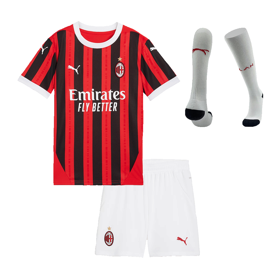 Dziecięcy zestaw piłkarski AC Milan Home (koszulka + spodenki + skarpetki) 2024/25