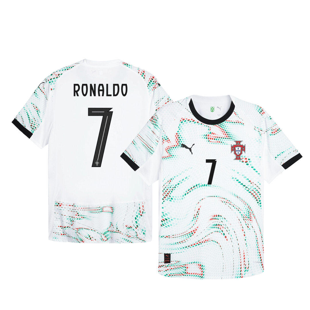 Oryginalna koszulka wyjazdowa RONALDO #7 Portugalii 2025, biała