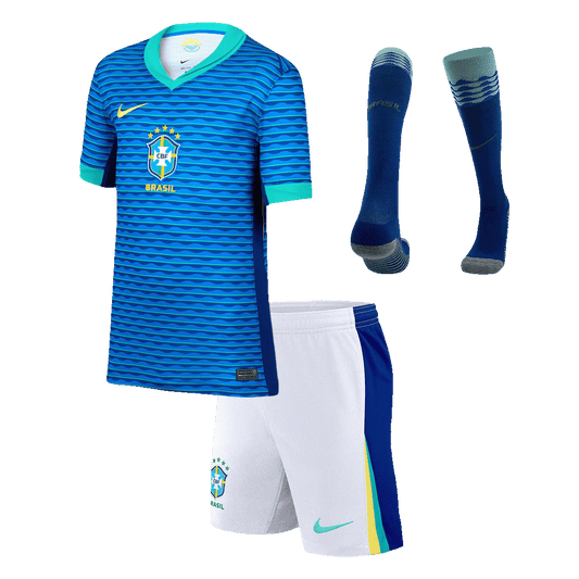 Dziecięcy wyjazdowy zestaw piłkarski Brazylii (koszulka + spodenki + skarpetki) Copa America 2024