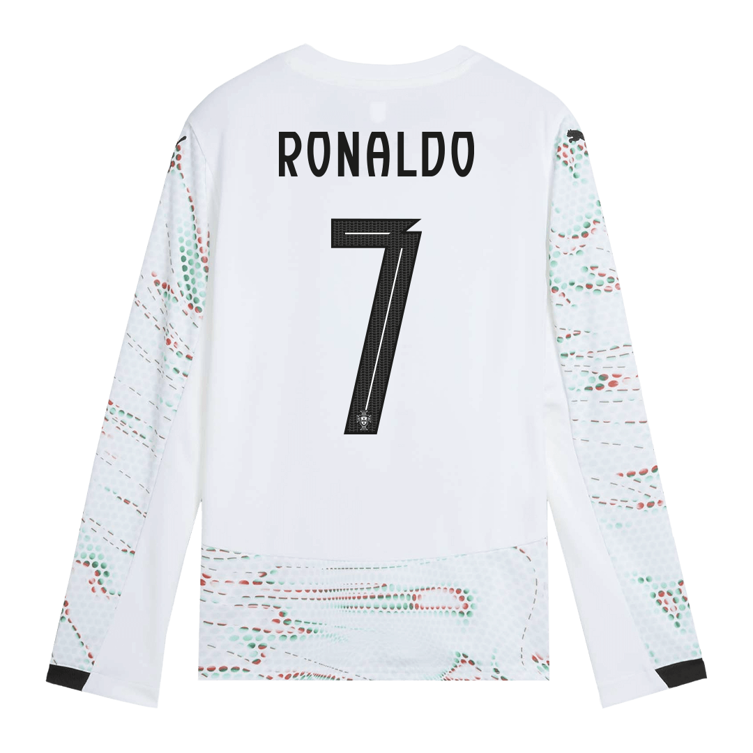 Koszulka wyjazdowa RONALDO #7 Portugalia z długim rękawem 2025, biała