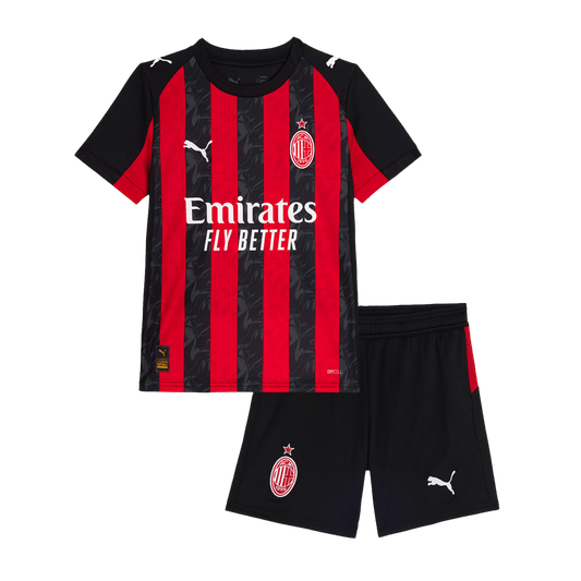 Dziecięcy zestaw piłkarski AC Milan Home (koszulka + spodenki) 2025/26, czerwono-czarny