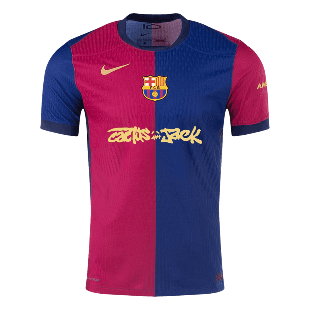 Oryginalna domowa koszulka piłkarska Barcelona X Travis Scott 2024/25 w kolorze czerwono-niebieskim