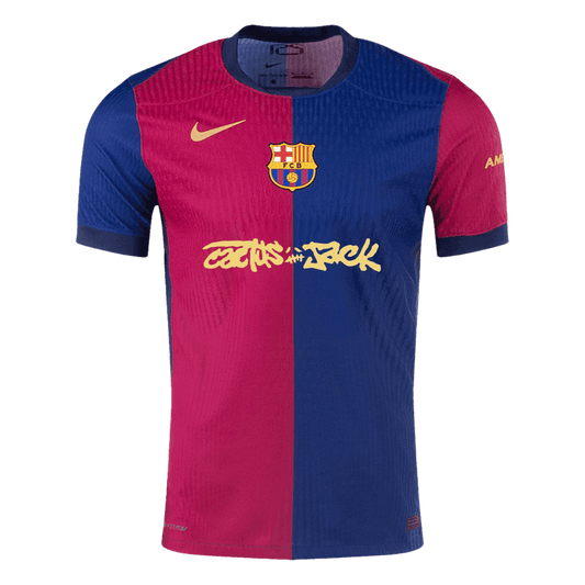 Oryginalna domowa koszulka piłkarska Barcelona X Travis Scott 2024/25 w kolorze czerwono-niebieskim