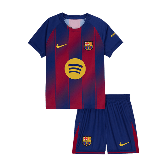 Dziecięcy zestaw piłkarski Barcelona Home (koszulka + spodenki) 2025/26, czerwono-niebieski