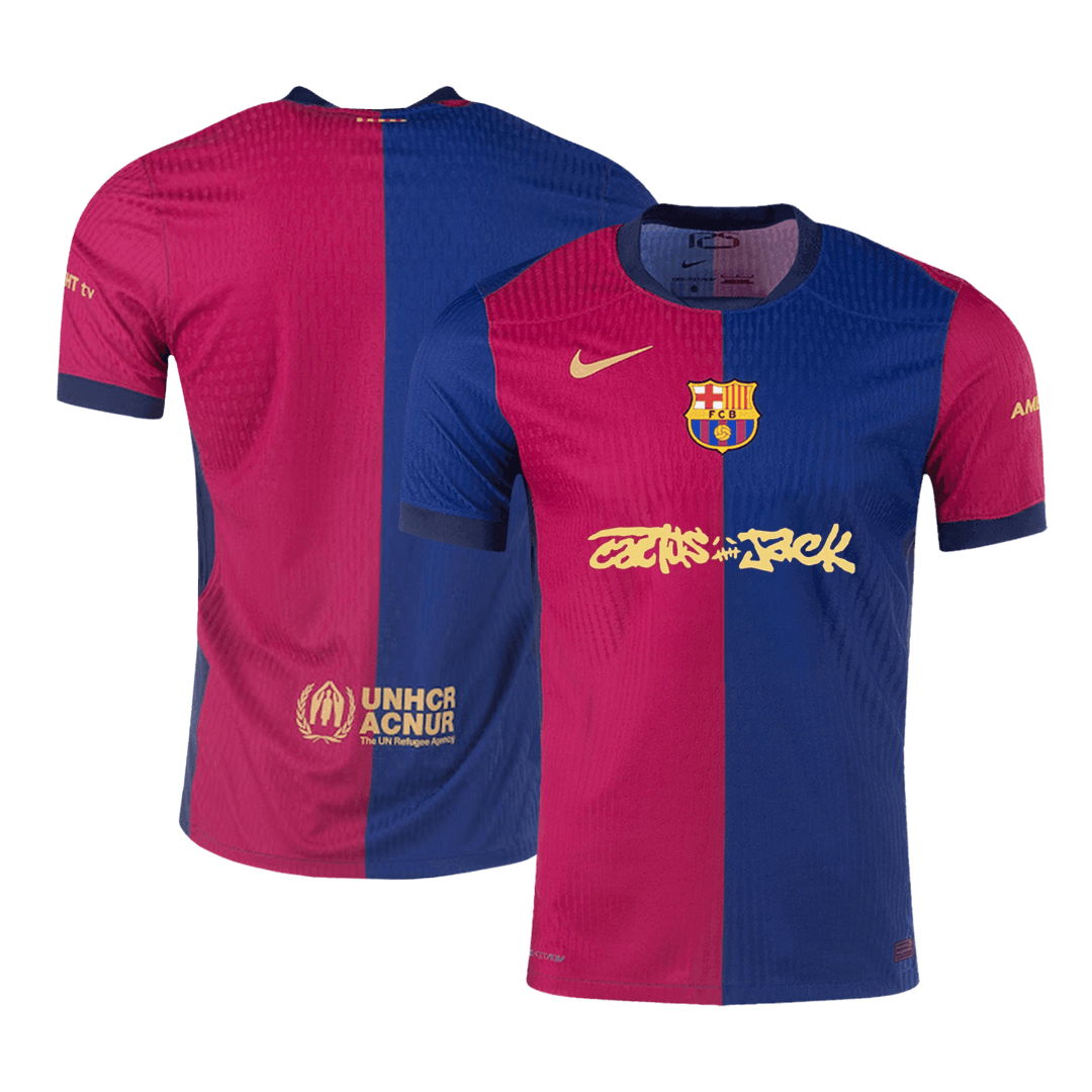Oryginalna domowa koszulka piłkarska Barcelona X Travis Scott 2024/25 w kolorze czerwono-niebieskim