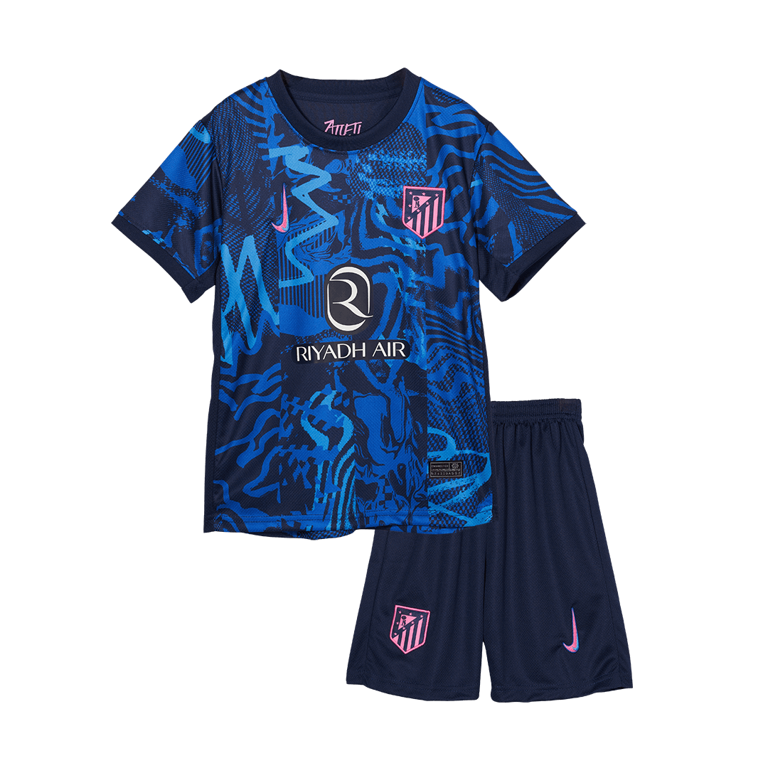 Trzeci wyjazdowy zestaw piłkarski dla dzieci Atletico Madryt (koszulka + spodenki) 2024/25