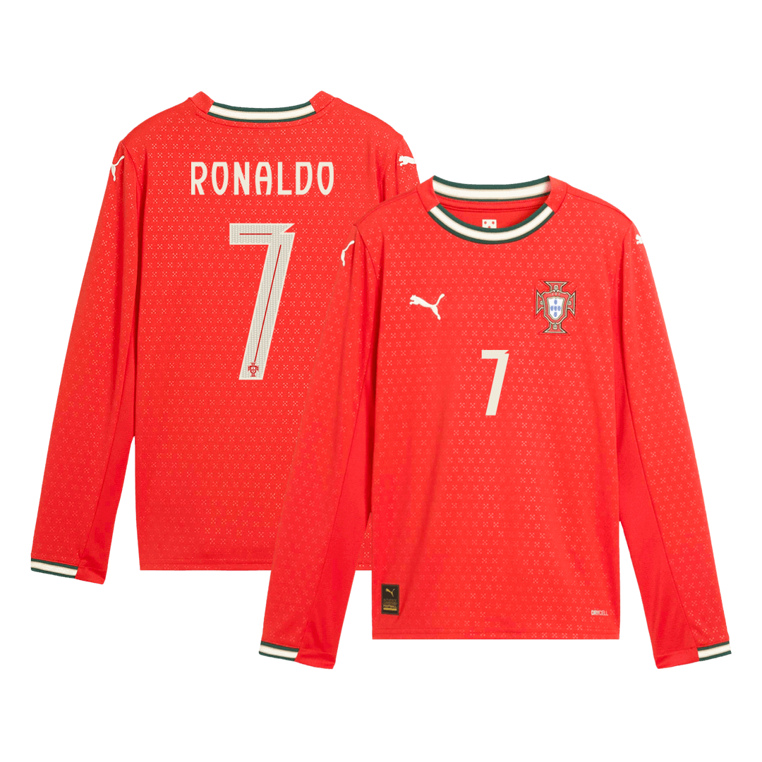 Koszulka piłkarska z długim rękawem RONALDO #7 Portugalia 2025, czerwona