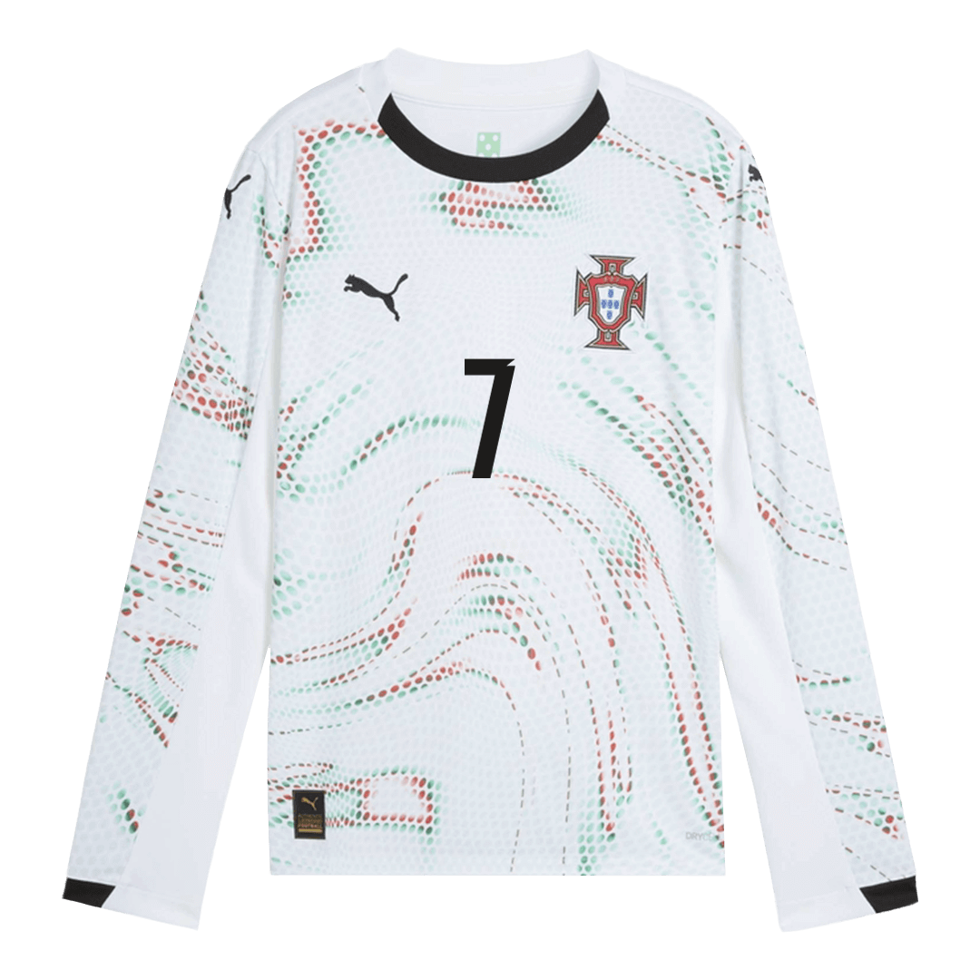 Koszulka wyjazdowa RONALDO #7 Portugalia z długim rękawem 2025, biała