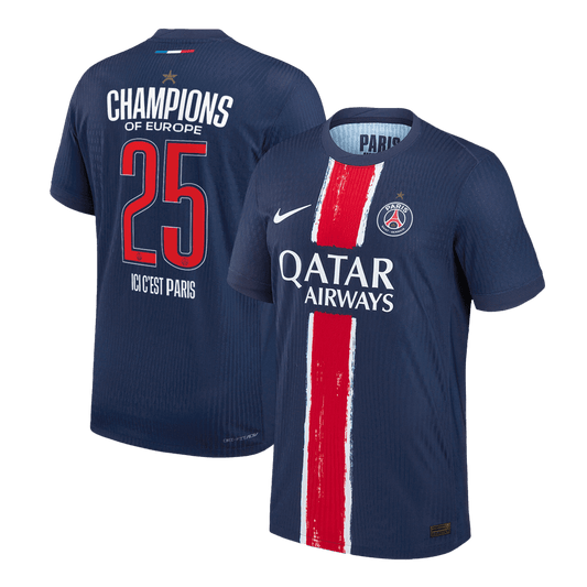 Koszulka domowa PSG CHAMPIONS #25, oryginalna, granatowa, 2024/25, na sezon letni - MISTRZOWIE EUROPY