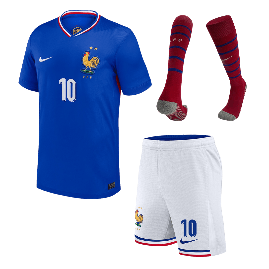 Dziecięcy zestaw piłkarski MBAPPE nr 10 Francja (koszulka + spodenki + skarpetki) na Euro 2024