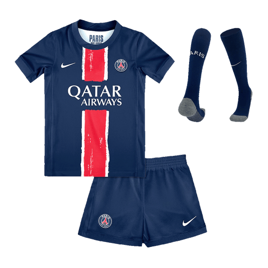 Dziecięcy zestaw piłkarski PSG Home (koszulka + spodenki + skarpetki) 2024/25