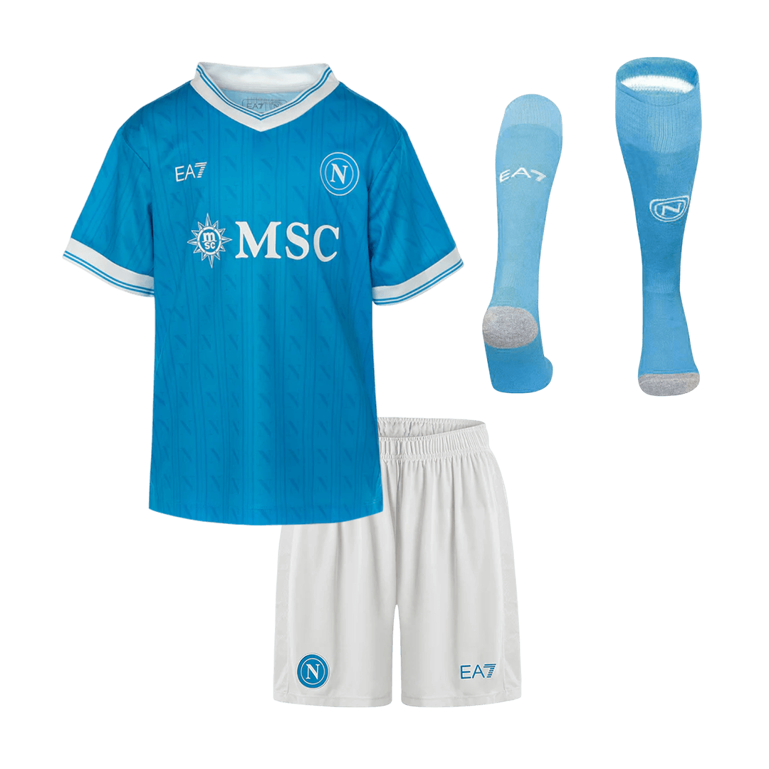 Dziecięcy zestaw piłkarski Napoli Home (koszulka + spodenki + skarpetki) 2025/26