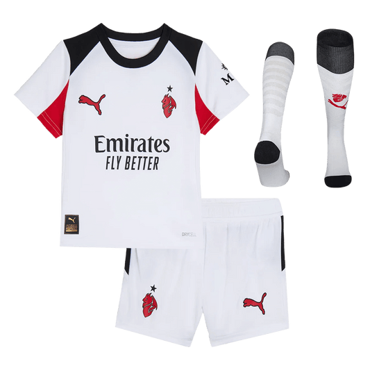 Dziecięcy wyjazdowy zestaw piłkarski AC Milan (koszulka + spodenki + skarpetki) 2025/26