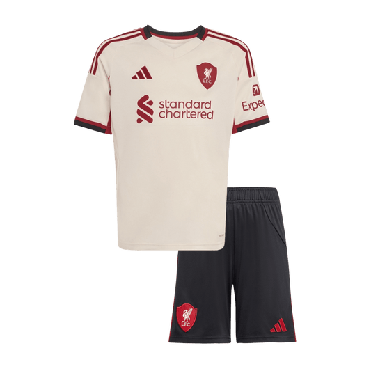 Dziecięcy zestaw wyjazdowy Liverpoolu (koszulka + spodenki) 25/26 biały