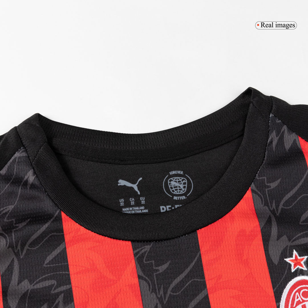 Dziecięcy zestaw piłkarski AC Milan Home (koszulka + spodenki + skarpetki) 2025/26, czerwono-czarny
