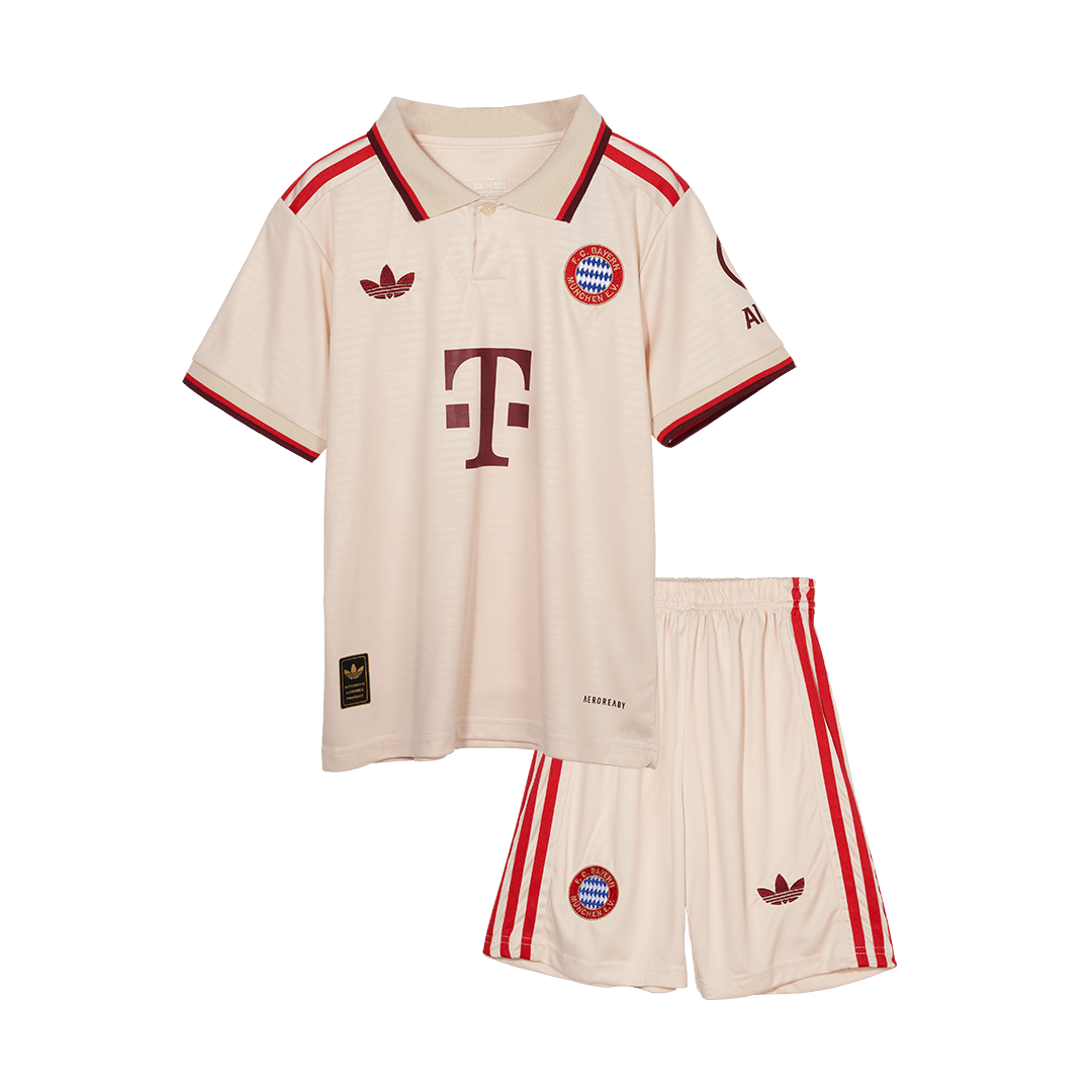 Trzeci wyjazdowy zestaw piłkarski Bayernu Monachium dla dzieci (koszulka + spodenki) 2024/25 - Liga Mistrzów