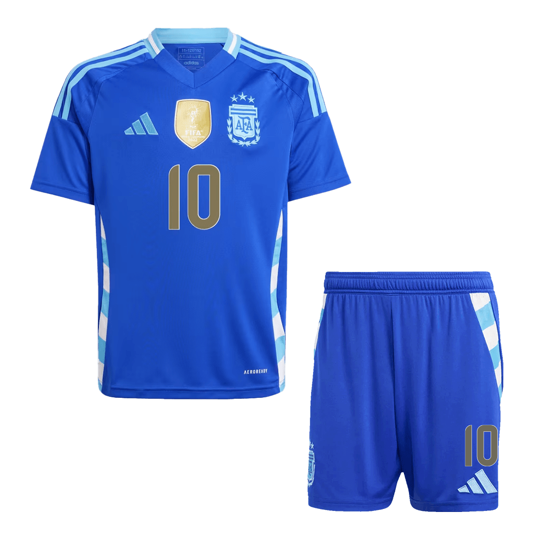 Dziecięcy zestaw wyjazdowy MESSI #10 Argentyna (koszulka + spodenki) 2024