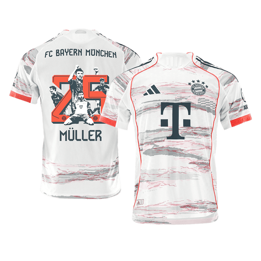 Oryginalna koszulka wyjazdowa Bayernu Monachium MÜLLER Special #25 2025/26, biała