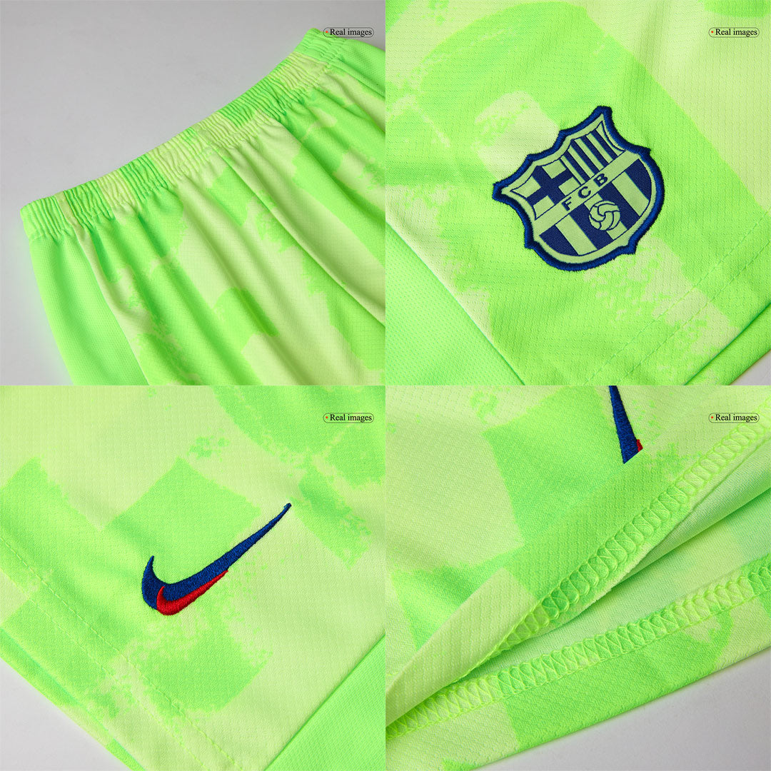 Trzecia wyjazdowa koszulka piłkarska dla dzieci Barcelona (koszulka + spodenki) 2024/25 - UCL (logo Spotify bez tekstu)
