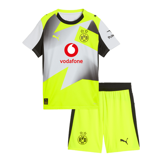 Dziecięcy wyjazdowy zestaw piłkarski Borussia Dortmund (koszulka + spodenki) 2025/26