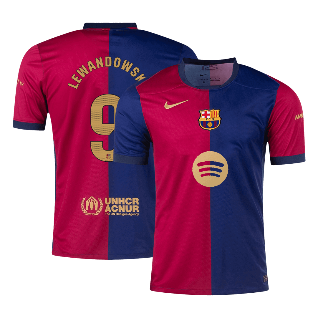 LEWANDOWSKI #9 Barcelona Koszulka domowa piłkarska 2024/25 - Logo Spotify bez tekstu